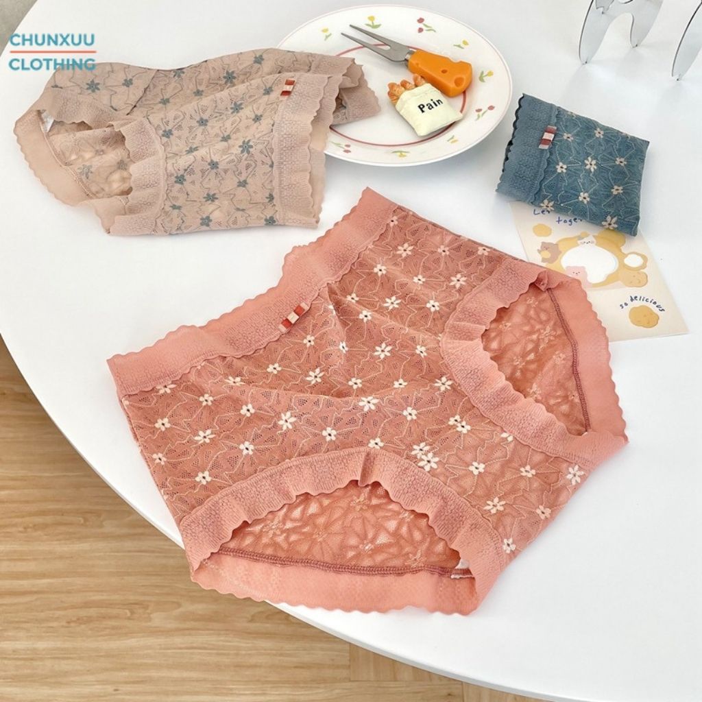 Quần lót nữ họa tiết hoa nhí phối ren viền Chunxuu, chất liệu ren gấm cao cấp - QC60