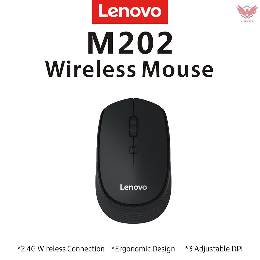 Lenovo M202 2.4GHz Wireless Mouse Office Mouse 4 Keys Mute Mice Ergonomic Design with 3 Adjustable DPI for PC Laptop Black