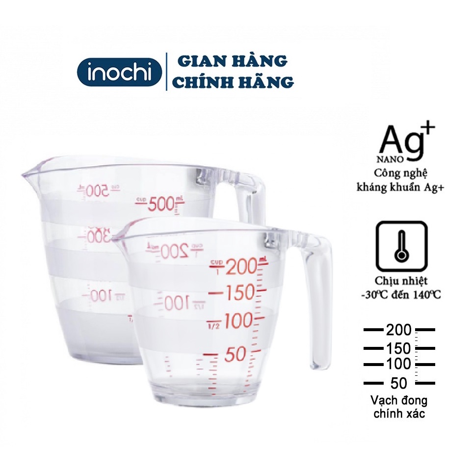 Cốc đong - Ca đong định lượng INOCHI Yoko 200ml 500ml đong chất lỏng, nước, dầu ăn, sữa có vạch chia mức đo lường