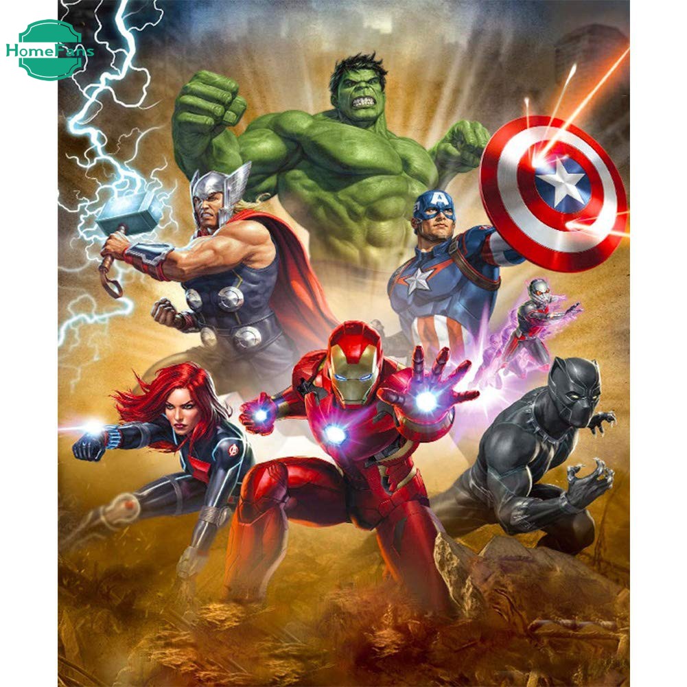 Bộ Tranh Đính Đá 5d Hình Siêu Anh Hùng Marvel Kích Thước 30x40cm DIY