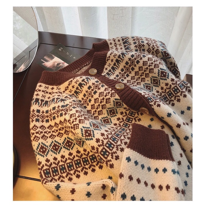 Áo khoác cardigan len hoạ tiết