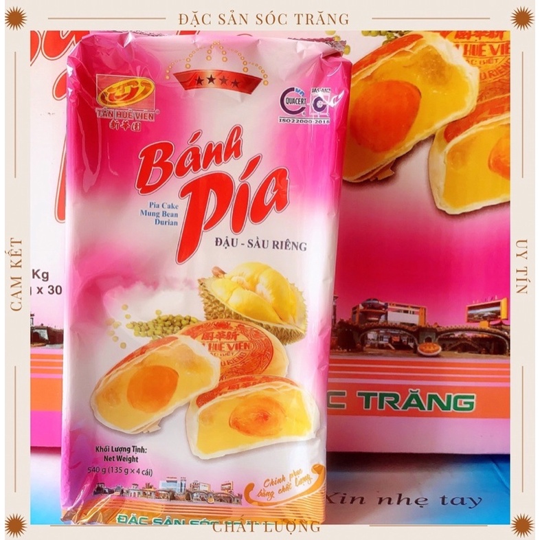 Bánh pía đậu xanh sầu riêng 1 trứng Tân Huê Viên 540g, bánh pía Sóc Trăng chính hãng Tân Huê Viên [TÚI 4 BÁNH]
