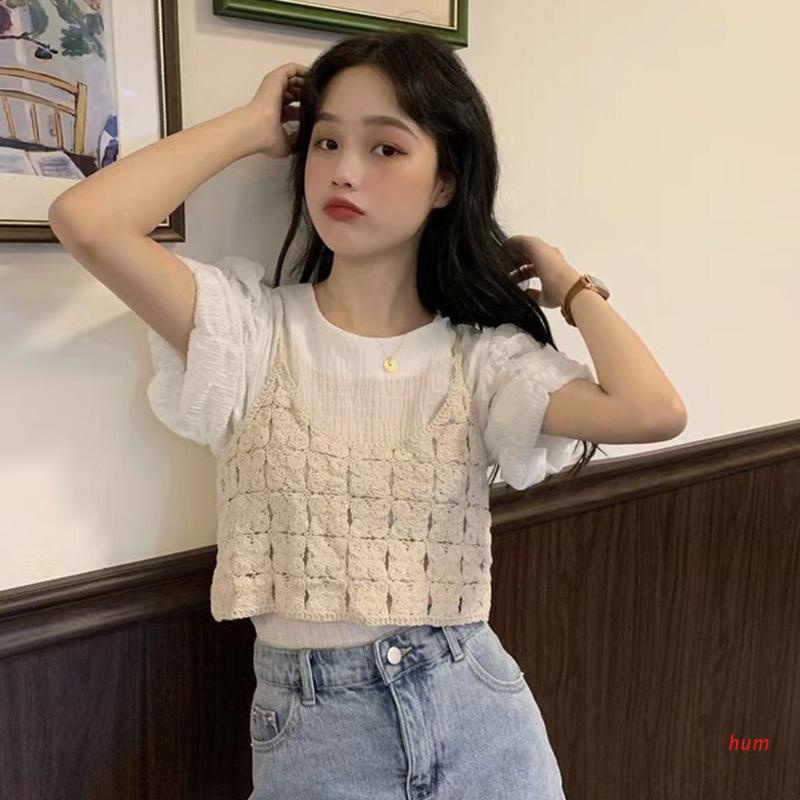 Áo Len Đan Móc Không Tay Cổ Tròn Màu Trơn Phong Cách Boho Cổ Điển Dành Cho Nữ