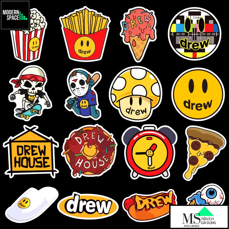 Sticker PVC Drew House ST126 - 50 Hình Chống nước Dán xe Mũ bảo hiểm Laptop