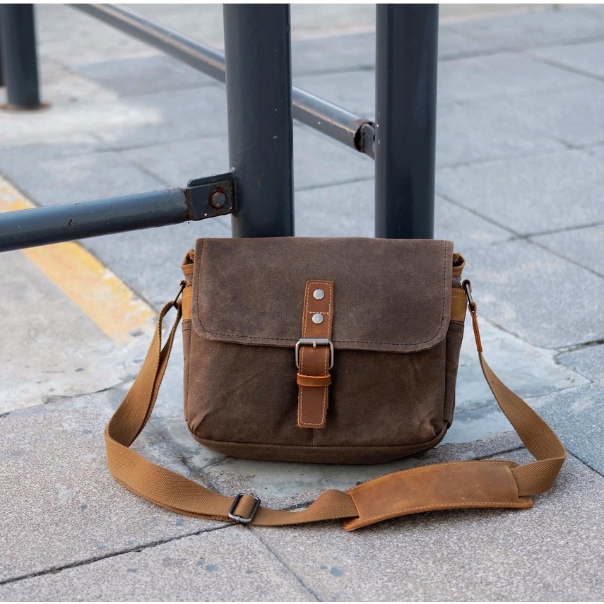 Túi chéo nam canvas da bò sáp Vintage T03 - DU MỤC STORE