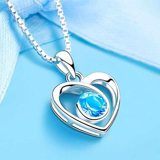 Dây chuyền nữ bạc mặt trái tim xanh