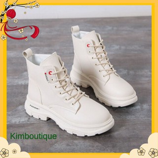 Bốt Martin nữ cổ thấp đế cao 4cm màu trắng đen (SẴN ĐEN 3639) Kimboutique
