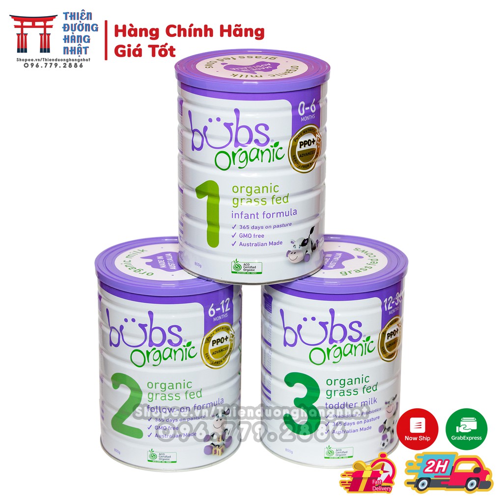 [Phân Phối Chính Hãng] Sữa bò Bubs Organic Úc, sữa dê công thức Bubs cho bé số 1, 2, 3 800g