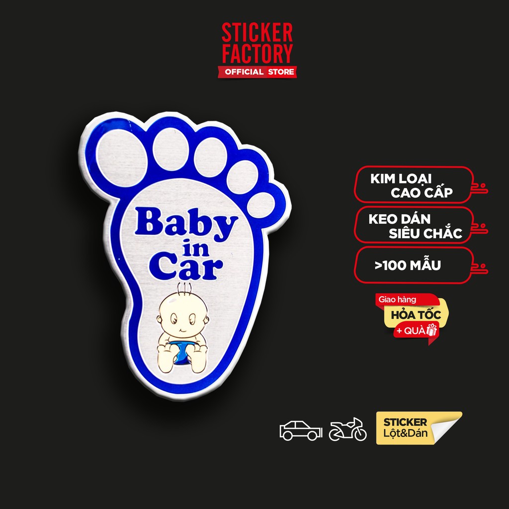 Sticker - hình dán metal kim loại - STICKER FACTORY - Baby in car bàn chân xanh