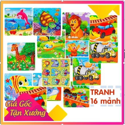 TRANH GHÉP HÌNH GỖ 16 MẢNH – ĐỒ CHƠI XẾP HÌNH, LẮP RÁP PUZZLE 16 MIẾNG BẰNG GỖ 15X15CM NHIỀU CHỦ ĐỀ CHO BÉ YÊU