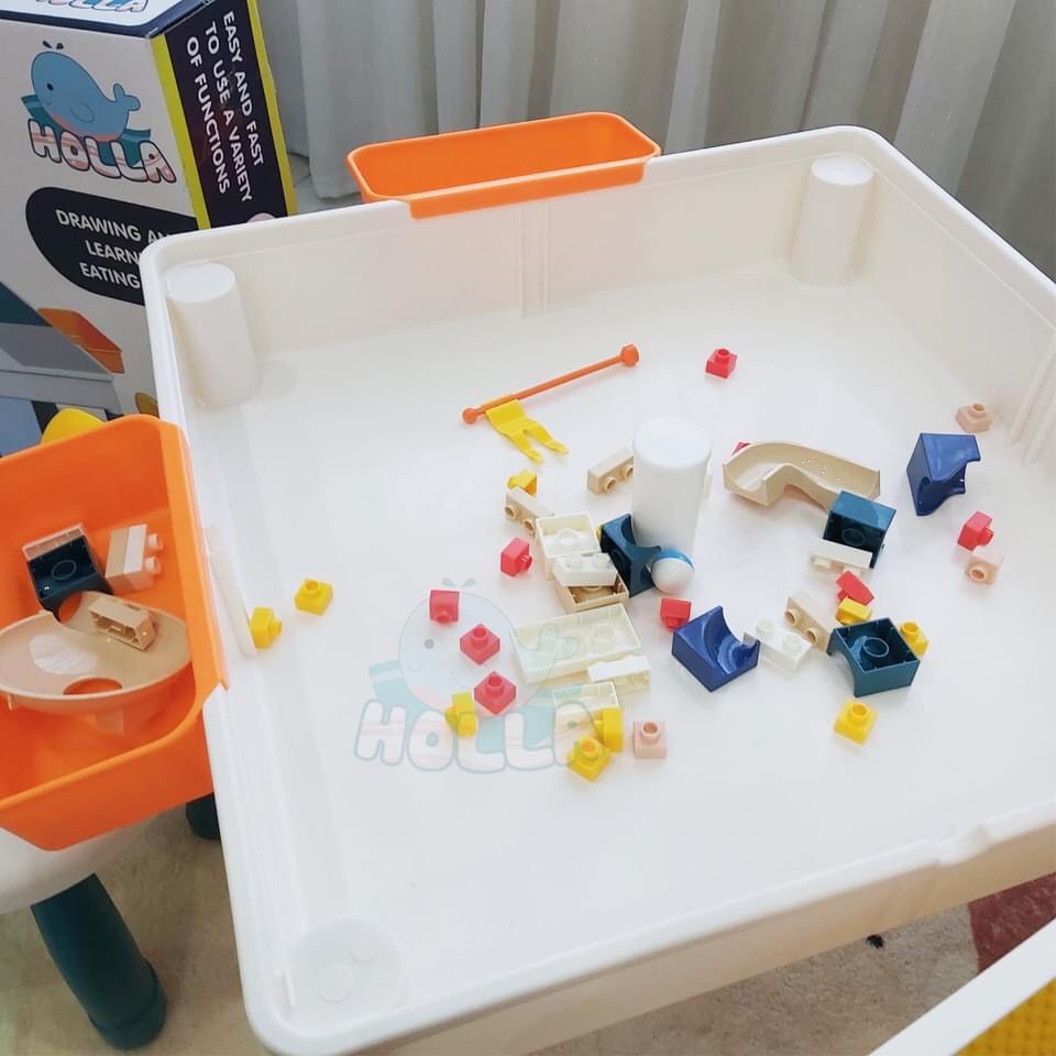 Bàn ghế lego cho bé đa năng 2 mặt CAYABE Holla, ghế tai thỏ, tặng kèm bộ Lego cho bé lắp ghép
