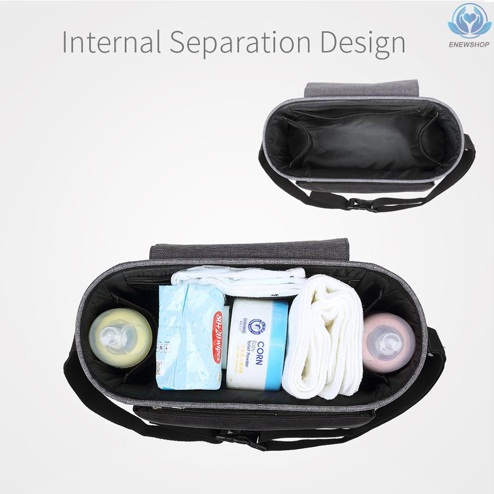 ♥♥enew~Universial Stroller Organizer Bag Diaper Bottle Storage Bag Cup Holder with Shoulder Strap Grey