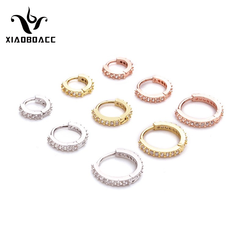 XiaoboACC 1 Chiếc Khuyên Tai Hình Tròn Đính Đá Zircon Phong Cách Hàn Quốc