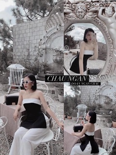 set áo peplum xẻ + quần suông