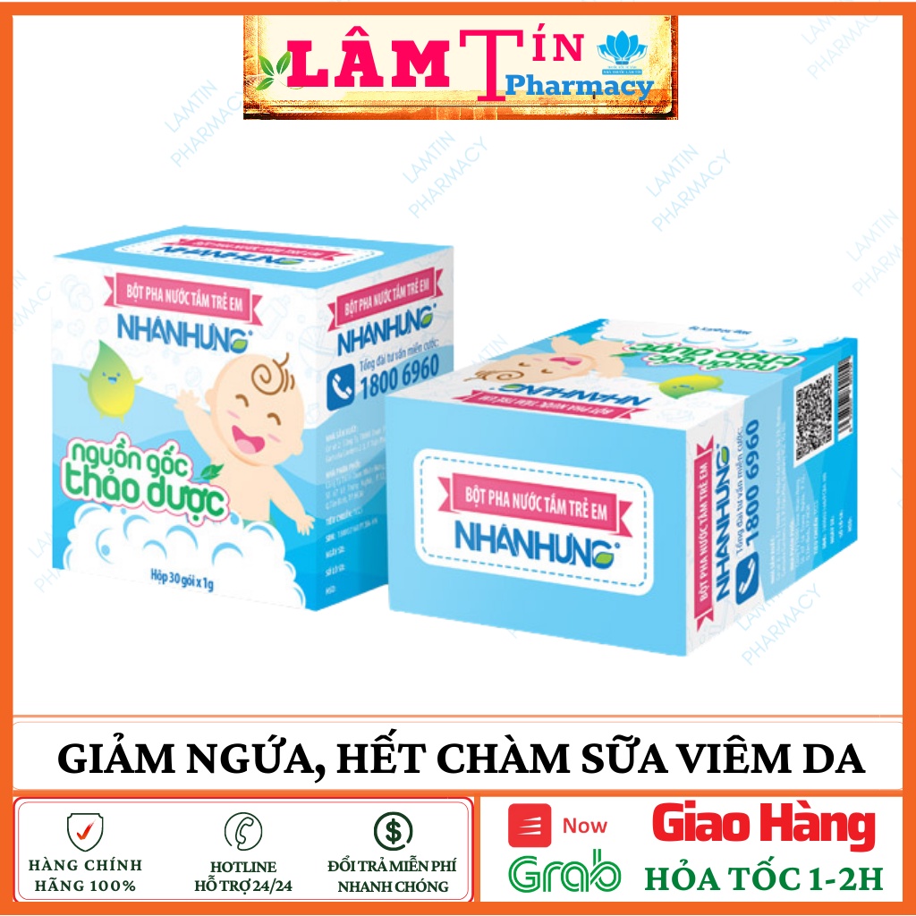Bột Tắm Nhân Hưng Chính Hãng - Trẻ hết Hăm da, Chàm sữa, Rôm sảy, Mụn nhọt ,Mẩn ngứa ( Hộp 30gói )