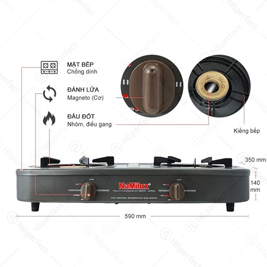 Núm vặn/Công tắc bật bếp gas đôi NaMilux NA-590SM / NaMilux NA-590FM.. chính hãng