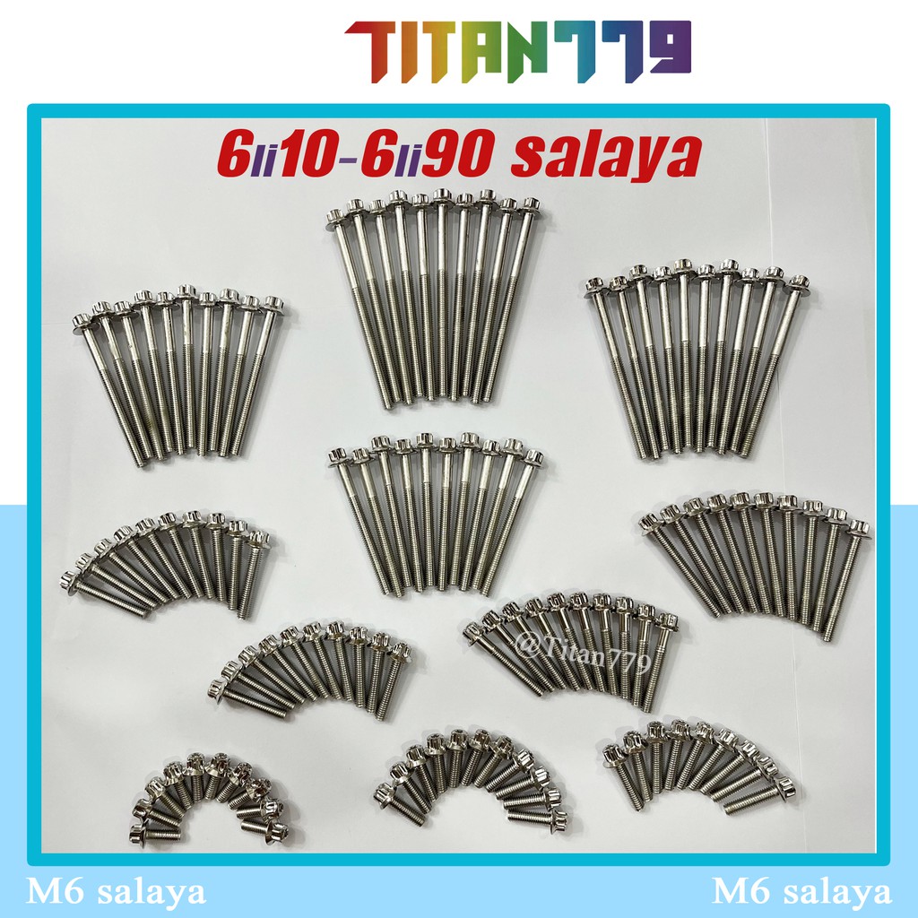 (202) Ốc 6li10 6li15 6li20 6li25 6li30 6li35 6li40 6li50 6li65 6li70 6li80 6li90 Salaya Inox 304 bắt lốc máy các dòng xe