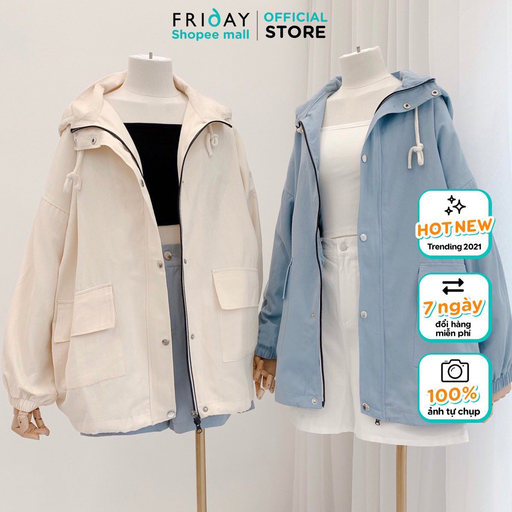 Áo khoác kaki có mũ 2 lớp chất liệu đẹp form rộng oversize Friday