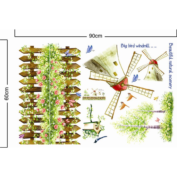 Decal dán tường hàng rào cối xay gió