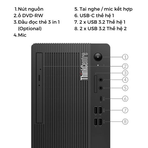 Máy tính bàn Lenovo ThinkCentre M70t (11EVS00T00) | Core i5-10400 | Ram 4G | HDD 1TB | WL+BT | DVDRW [Hàng chính hãng]