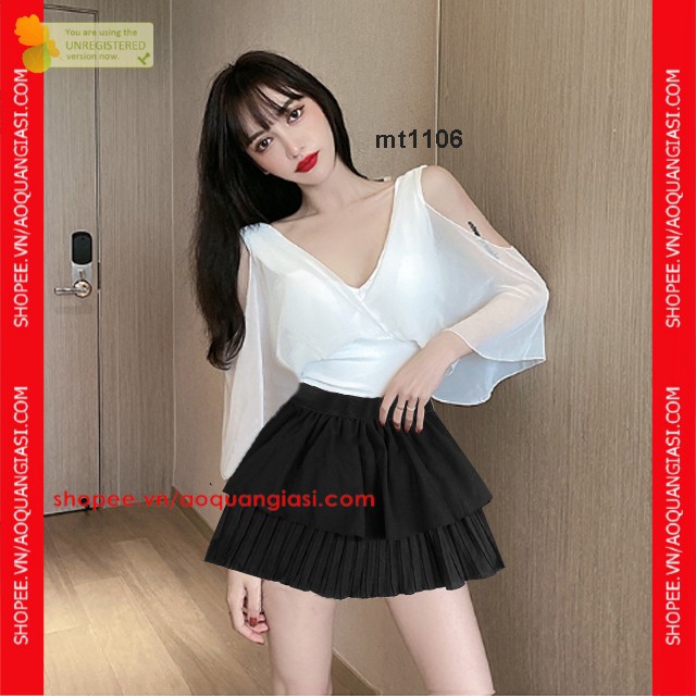 Chân váy phối xếp ly nhỏ 2 tầng lưng thun mt1106 cute và dễ thương xinh yêu aoquangiasi.com