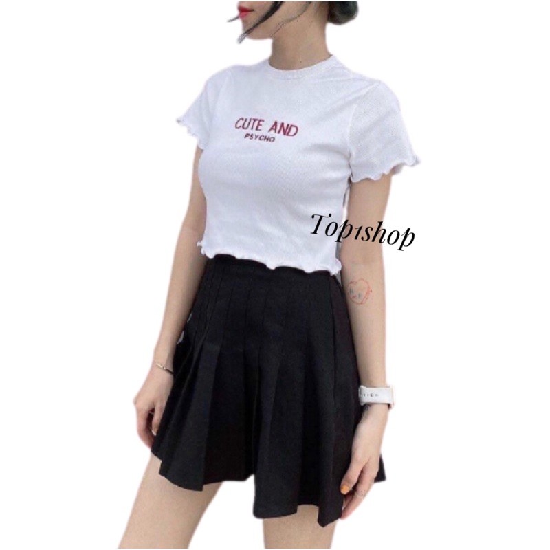 ÁO CROPTOP thêu chữ CUTE AND (ch)