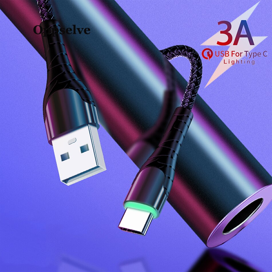 Cáp Sạc USB Type C Dài 1m Có Đèn LED Cho Xiaomi Redmi Note 8 7 Samsung S20 S10