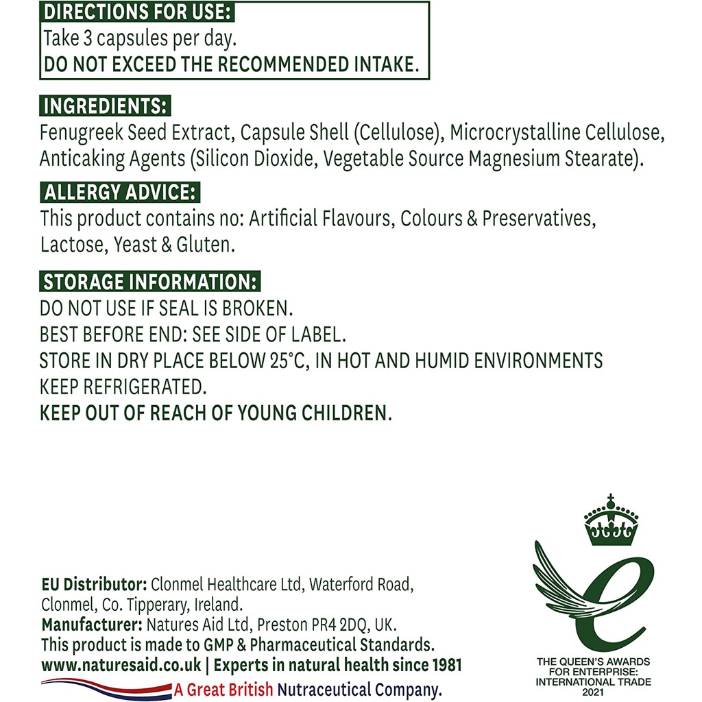 Viên uống lợi sữa cỏ cà ri FENUGREEK Nature Aid Úc 500mg 90 viên