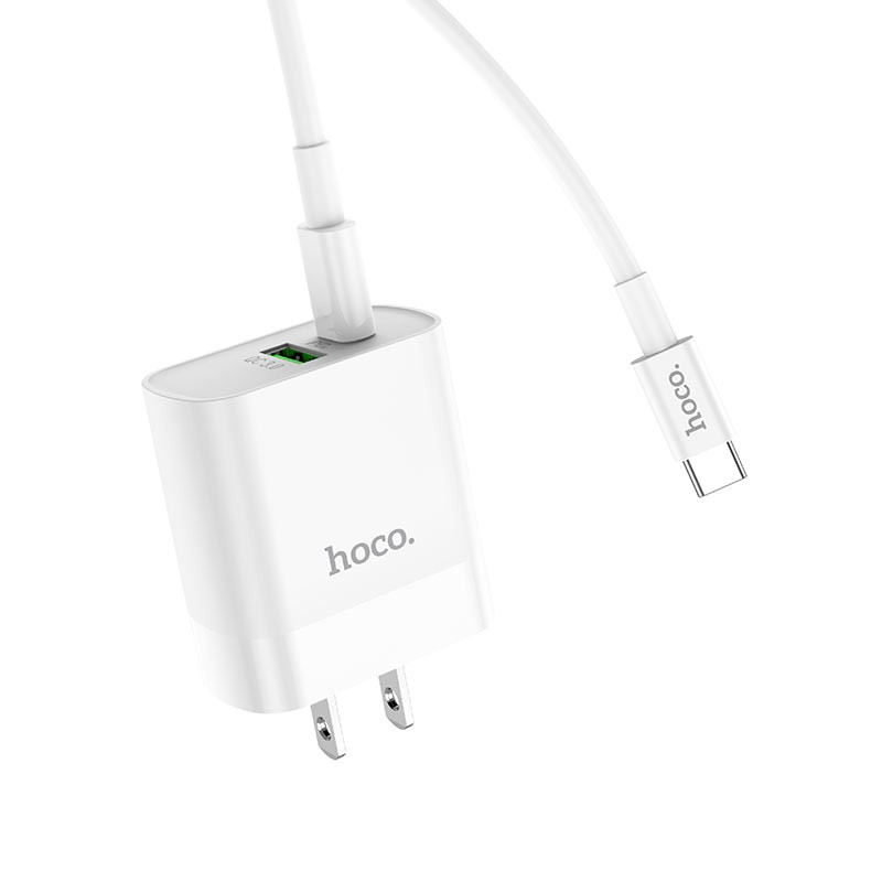 Bộ sạc Hoco C80/C80A 2 cổng ( USB + Type-C ) sạc nhanh PD20W/3A cho iPhone/iPad ( kèm cápType-C to Lightning dài 1m )