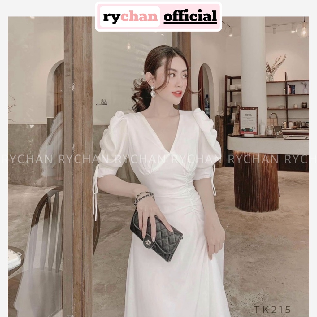 Đầm Nữ Dự Tiệc Dáng Dài Cổ V Tay Rút Nhúng Eo 2 Lớp Dày Dặn Màu Trắng [ẢNH THẬT CUỐI] -DX9835