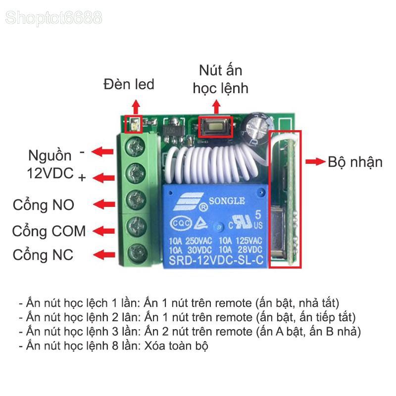 BỘ ĐIỀU KHIỂN TỪ XA 12V-10A KR1201 SÓNG RF 433MHZ (GỒM TAY ĐIỀU KHIỂN REMOTE VÀ 01 BỘ NHẬN) (Kho hàng Hà nội)