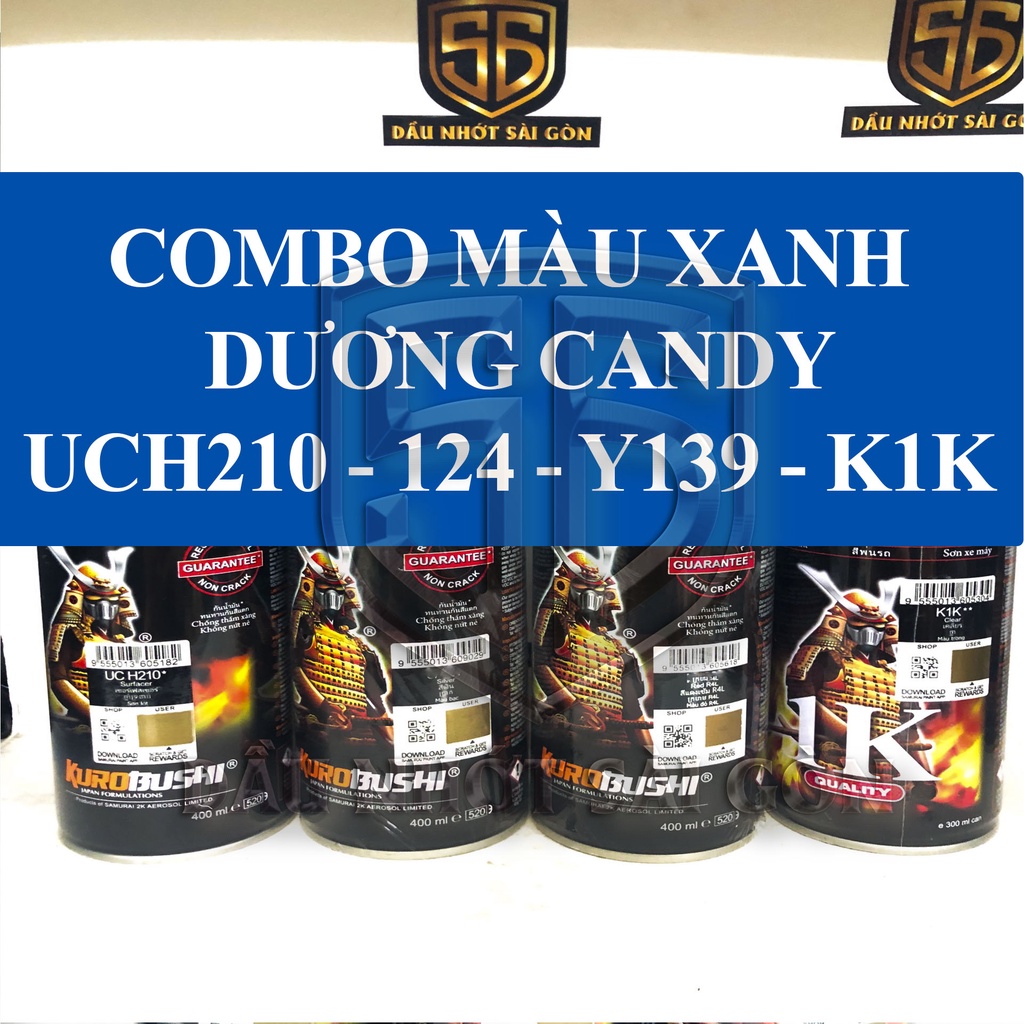COMBO 4 CHAI SƠN SAMURAI XANH CANDY HONDA UCH210 - 124 - H139 - K1K