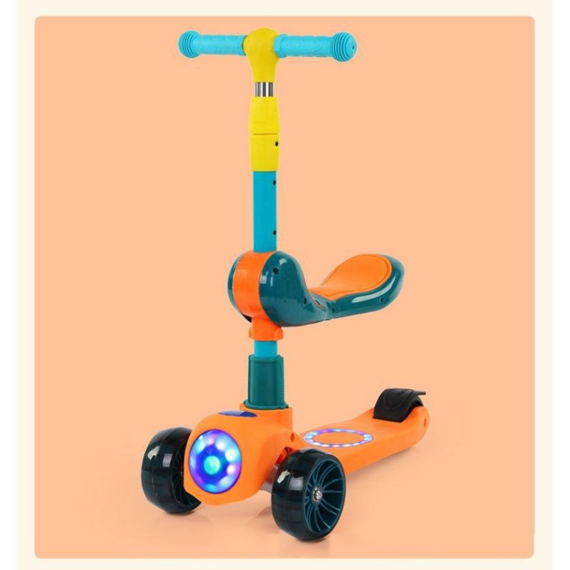 xe Xe trượt Scooter, có ghế có nhạc phát sáng 2 in 1, chịu lực 70kg, chất liệu nhựa PVC cao cấp bền bì an toàn cho bé