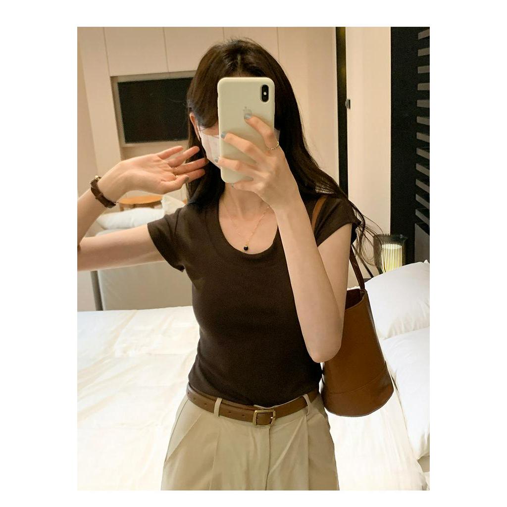 Áo Thun Cổ Chữ U Ngắn Tay Dáng Ôm Thời Trang Đơn Giản 63890