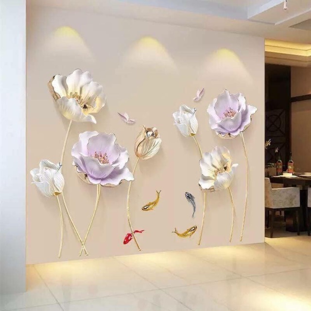 DECAL DÁN TƯỜNG HOA HỒNG ĐÁ 3D