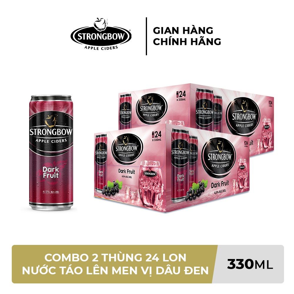 GIAO NHANH HCM - Combo 2 Thùng 24 lon nước táo lên men Strongbow Vị Dâu đen 330ml/lon