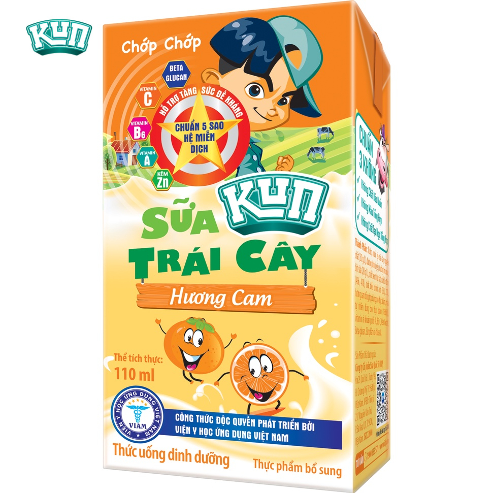 Kun sữa trái cây hương cam thùng 48 hộp x110ml