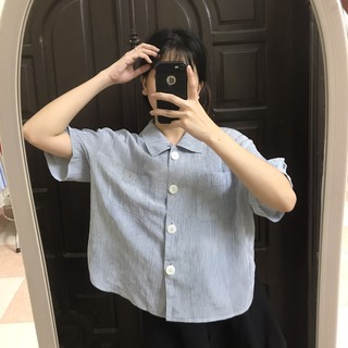 Sơ mi kẻ sọc dáng ngắn rộng