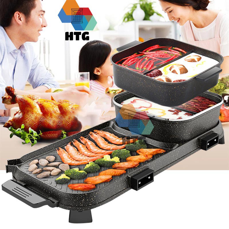 Bếp Lẩu Nướng 2 In 1 Lzw1702d Ăn Bbq Dùng Điện Đa Năng, Lẩu 2 Ngăn Tách Rời Được, 2 Trong 1 Vừa Lẩu Vừa Nướng Loại Lớn