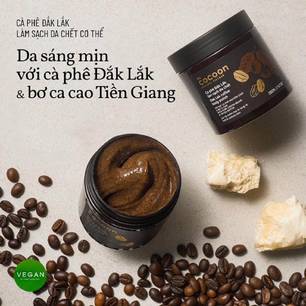 [HÀNG CHÍNH HÃNG]Tẩy Da Chết Cơ Thể Cà Phê Đắk Lắk Cocoon 200ml(Dak lak coffee body polish)