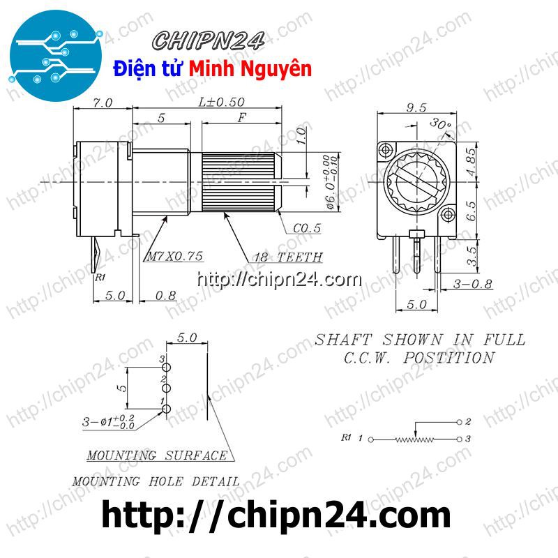 [2 CON] Biến trở RK097N 3 chân 5K