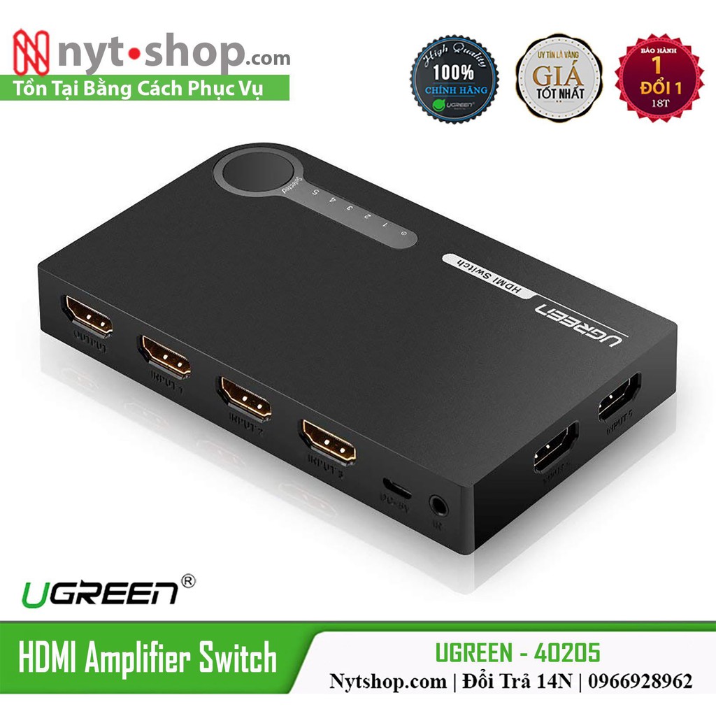 Bộ Gộp HDMI 5 Vào 1 Ra UGreen 40205 4K*30HZ- Có Điều Khiển