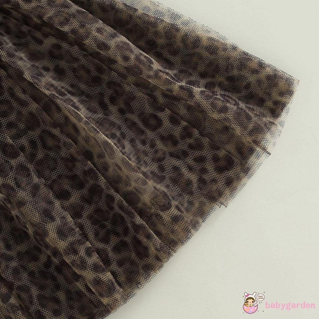 Set Đồ 3 Món Gồm Áo Liền Quần Tay Dài Dệt Kim Màu Trơn + Chân Váy Lưới + Băng Đô Họa Tiết Da Báo Dành Cho Bé Gái 0-18 Tháng Tuổi