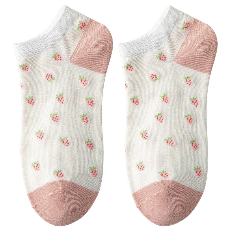 WAFNHA D451 Vớ Học Sinh In Hình Trái Dâu Dễ Thương