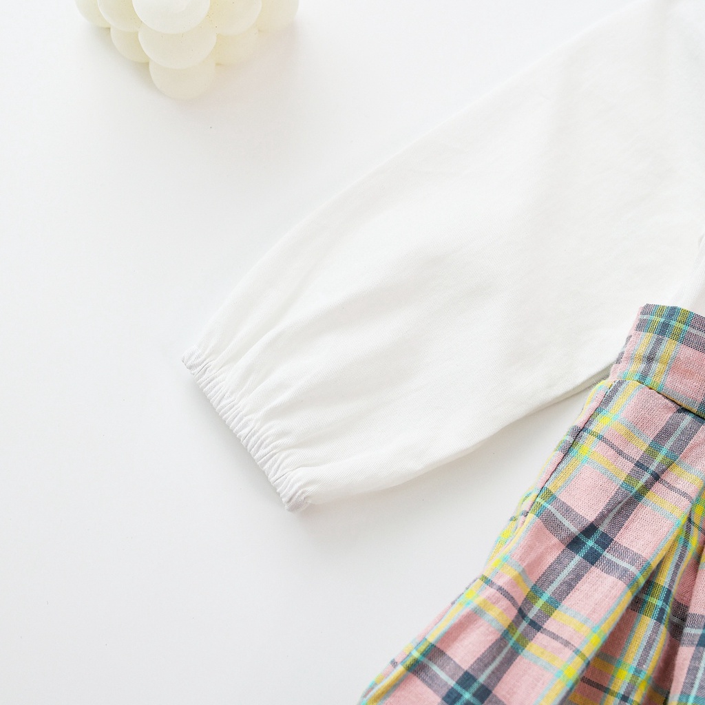 Sanlutoz Bộ Áo Liền Quần Tay Dài Vải Cotton Kẻ Sọc Ca Rô Dễ Thương Cho Bé Gái