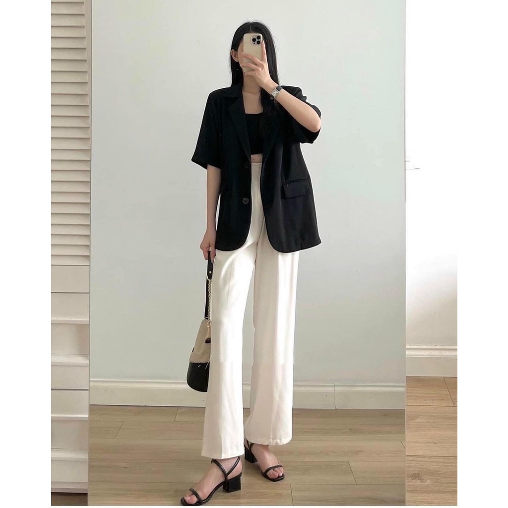 [QUÀ TẶNG LÀ CHUN TÓC ĐEN NỮ TÍNH DẺO DAI] Áo blazer CỘC TAY trơn chất đẹp, áo blz tay ngắn phong cách HQ Junnie Closet