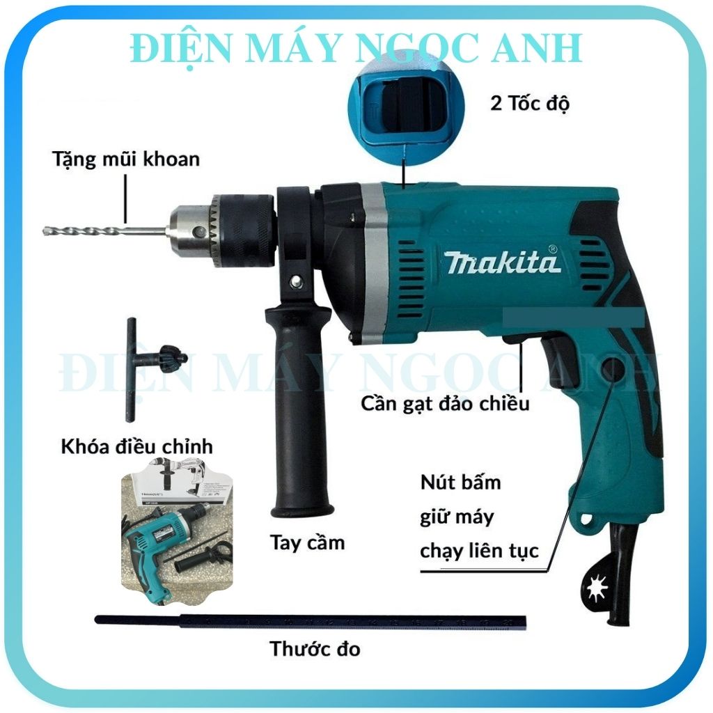 Máy khoan đục bê tông tường cầm tay bắn bắt vặn vít Makita HP1630 điện mini đa chức năng giá rẻ