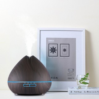 Máy khuếch tán tinh dầu búp sen vân gỗ 500ml có điều khiển tặng kèm 2 lọ tinh dầu