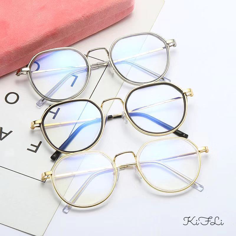Kính Gọng Kim Loại Nhựa Màu Trơn Chống Tia Bức Xạ Thời Trang Cho Nữ