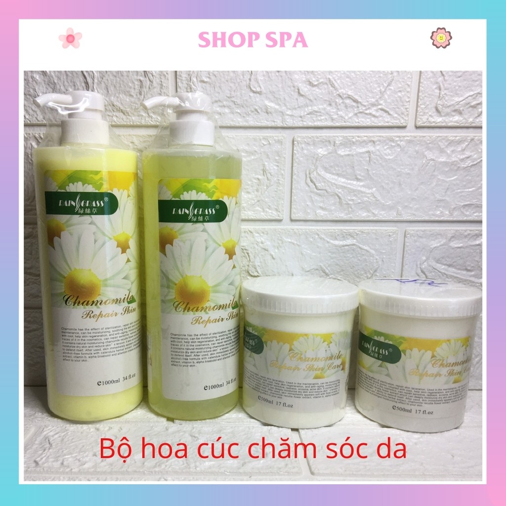 Bộ chăm sóc da mặt cơ bản hoa cúc (Sữa rửa mặt + Tẩy da chết + Kem massage + Nước hoa hồng)